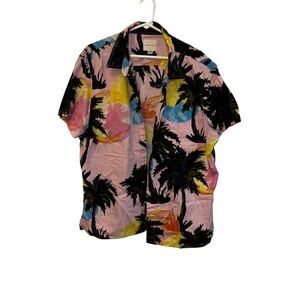 American Eagle Outfitters Pink and Yellow Casual Button Down Shirt